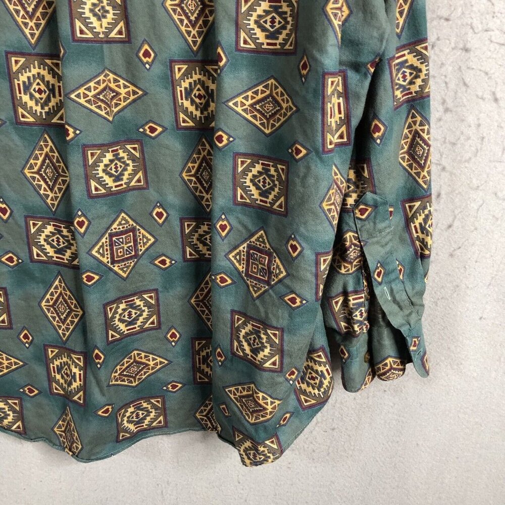 Vintage Western Shirt Mens Extra Large Green Aztec Indian Southwestern Cotton US - Picture 16 of 16
